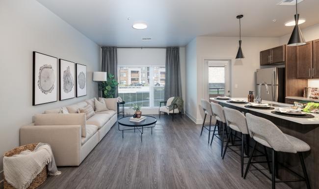 a large kitchen and dining room